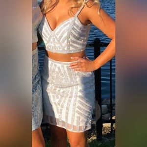 Splash Sliver Two Piece Homecoming Dress